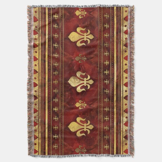 Fleur-de-lis Red Marble en Gold Deken (Voorkant Verticaal)