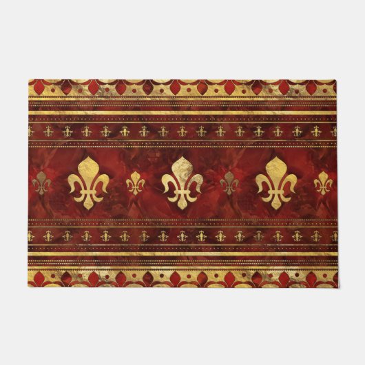 Fleur-de-lis Red Marble en Gold Deurmat (Voorkant)
