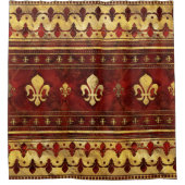 Fleur-de-lis Red Marble en Gold Douchegordijn (Voorkant)