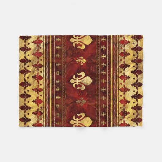 Fleur-de-lis Red Marble en Gold Fleece Deken (Voorkant (Horizontaal))