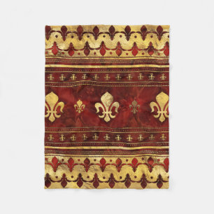 Fleur-de-lis Red Marble en Gold Fleece Deken