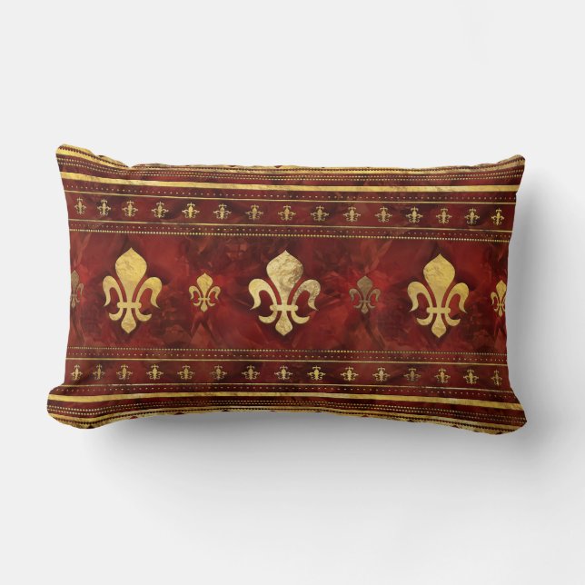 Fleur-de-lis Red Marble en Gold Kussen (Voorkant)