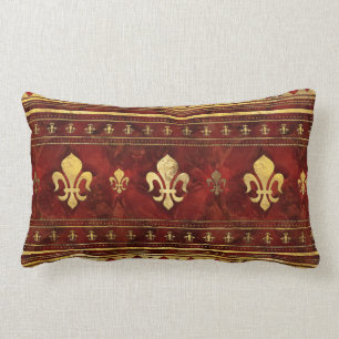 Fleur-de-lis Red Marble en Gold Kussen