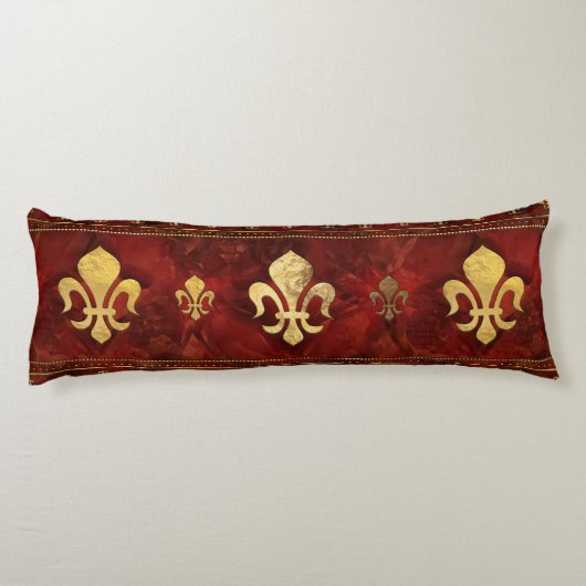 Fleur-de-lis Red Marble en Gold Lichaamskussen (Achterkant)