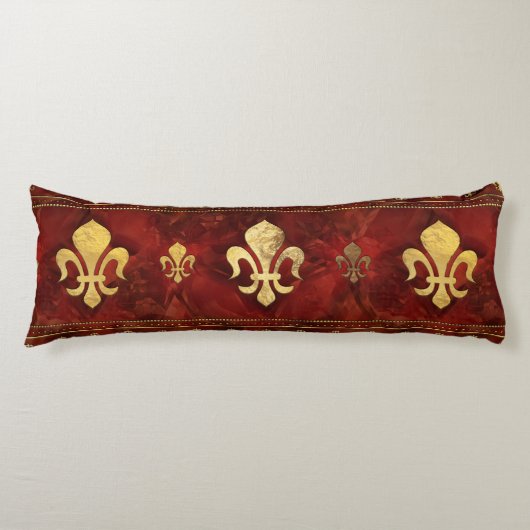 Fleur-de-lis Red Marble en Gold Lichaamskussen (Voorkant)