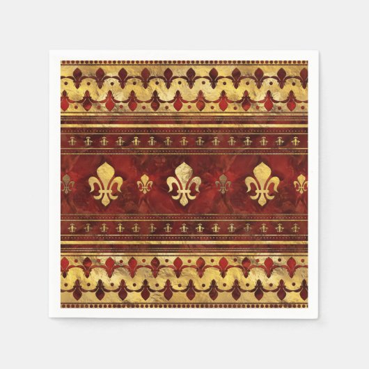 Fleur-de-lis Red Marble en Gold Servet (Voorkant)