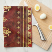 Fleur-de-lis Red Marble en Gold Theedoek (Quarter Fold)