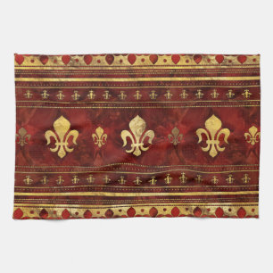 Fleur-de-lis Red Marble en Gold Theedoek