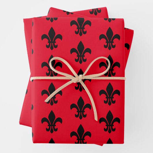 Fleur De Lis Red Wrapping Paper Sheets (In situ)