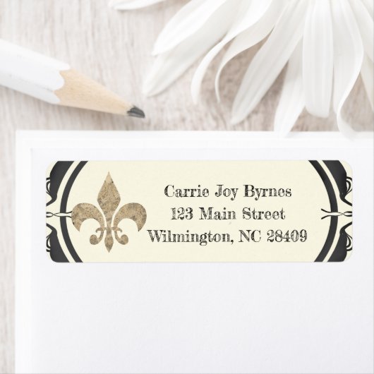 Fleur de lis retouradres ontwerp etiket (Insitu)