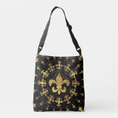 Fleur-de-lis - rond ornament - Goud en zwart Crossbody Tas (Achterkant)