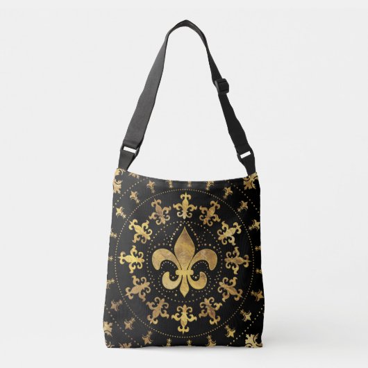 Fleur-de-lis - rond ornament - Goud en zwart Crossbody Tas (Voorkant)