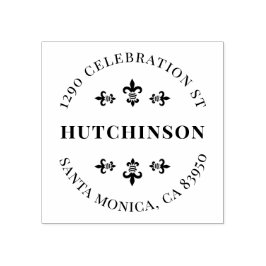  Fleur De Lis Round Return-adres Rubberstempel