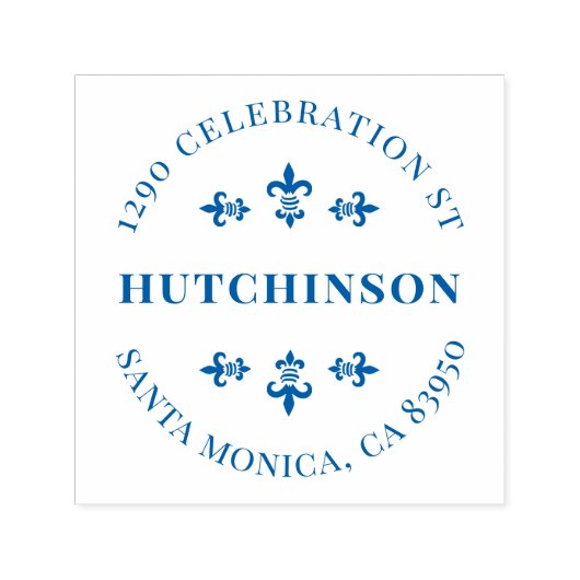  Fleur De Lis Round Return-adres Zelfinktende Stempel (Design)