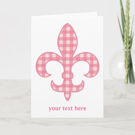 Fleur de lis Roze Gingham Wenskaart Kaart (Voorkant)