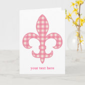 Fleur de lis Roze Gingham Wenskaart Kaart (Gele Bloem)