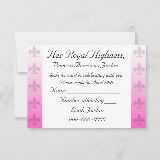 Fleur De Lis RSVP Herinneringskaart - Roze (Achterkant)