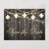 Fleur de Lis Rustic Lights | Boho Chic Wedding Aankondigingskaart (Voorkant)