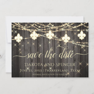 Fleur de Lis Rustic Lights   Boho Chic Wedding Save The Date