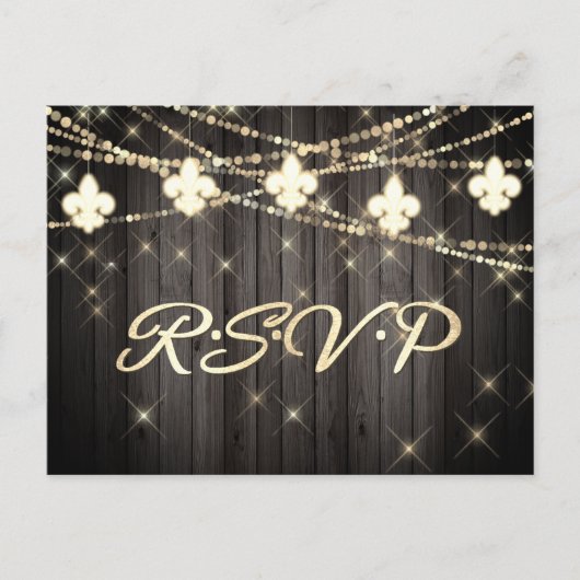 Fleur de Lis Rustic Lights | Boho Wedding RSVP Uitnodiging Briefkaart (Voorkant)