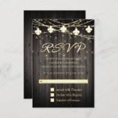 Fleur de Lis Rustieke Lichten | Hout Boho Chic RSVP Kaartje (Voorkant / Achterkant)