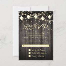 Fleur de Lis Rustieke Lichten | Hout Boho Chic RSVP Kaartje