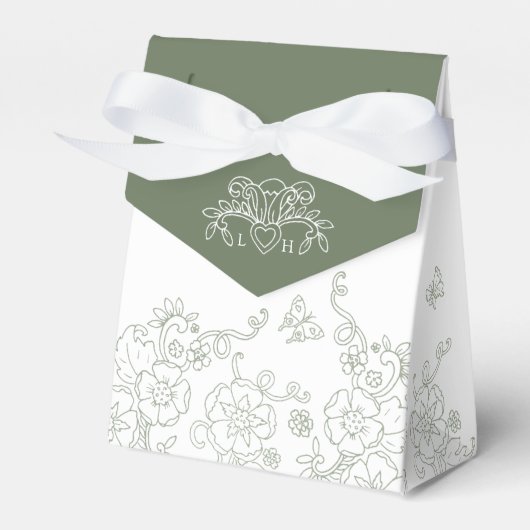 Fleur de lis sage groen en wit bruiloft bedankdoosjes (Voorkant Zijde)