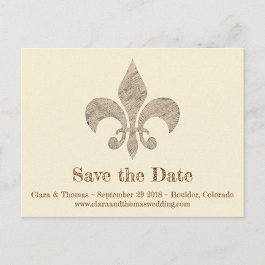 Fleur de lis Save the Date Simple Elegant Wedding Aankondigingskaart (Voorkant)