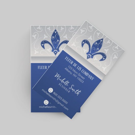 Fleur de Lis Silver Navy Blue Visitekaartje