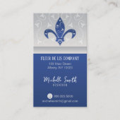 Fleur de Lis Silver Navy Blue Visitekaartje (Voorkant)
