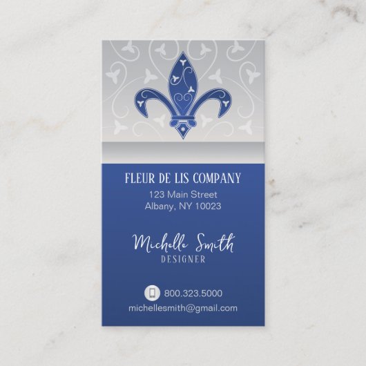 Fleur de Lis Silver Navy Blue Visitekaartje (Voorkant)