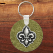Fleur de Lis Silver over Green Leather Kijk Sleutelhanger (Voorkant)