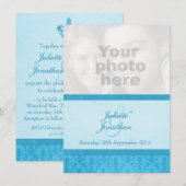 Fleur De Lis stijl blauwe foto bruiloft uitnodigin Kaart (Voorkant / Achterkant)