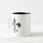 Fleur De Lis - Stripey Tweekleurige Koffiemok (Voorkant links)