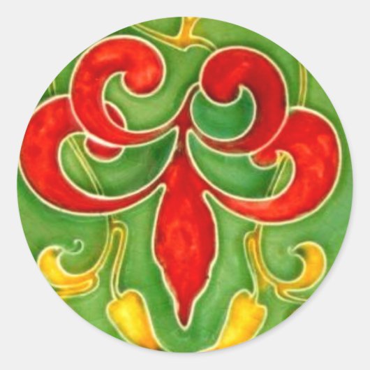  Fleur de Lis Tegel Arts Crafts Art Nouveau Ronde Sticker (Voorkant)
