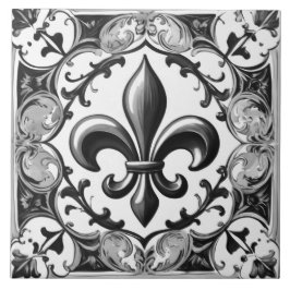 Fleur de Lis Tegel - Zwart-wit Keramische Tegel Tegeltje