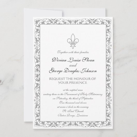 Fleur-de-lis Thmed Wedding Kaart (Voorkant)