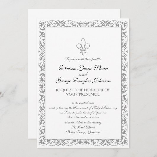 Fleur-de-lis Thmed Wedding Kaart (Voorkant / Achterkant)