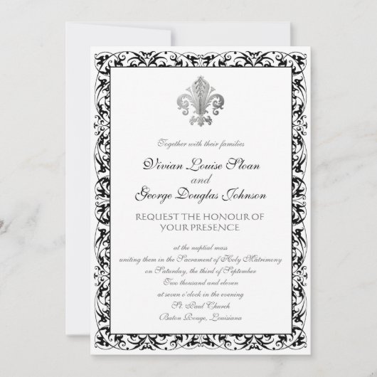 Fleur-de-lis Thmed Wedding Kaart (Voorkant)