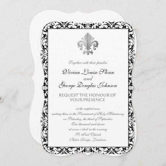 Fleur-de-lis Thmed Wedding Kaart (Voorkant / Achterkant)