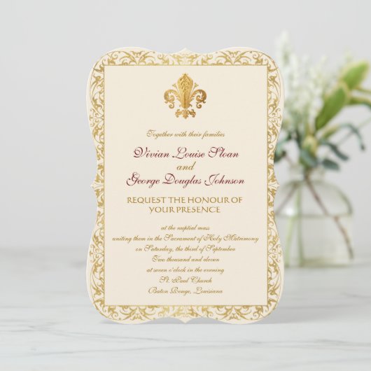 Fleur-de-lis Thmed Wedding Kaart (Staand voorkant)