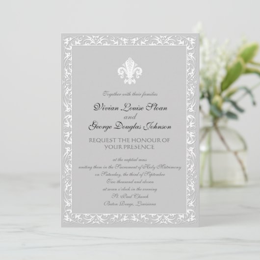 Fleur-de-lis Thmed Wedding Kaart (Staand voorkant)