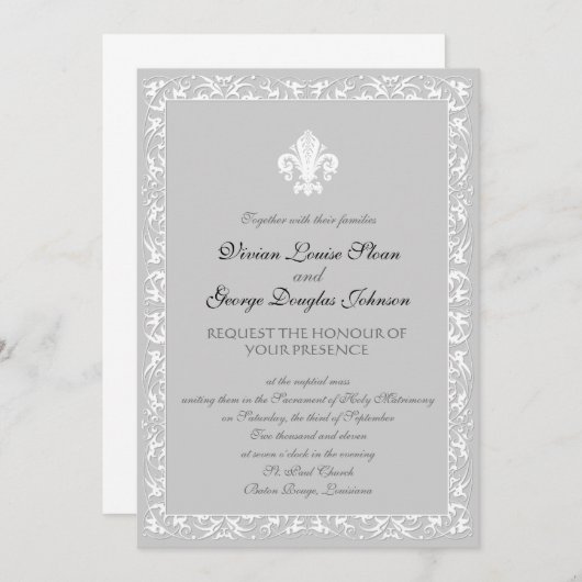 Fleur-de-lis Thmed Wedding Kaart (Voorkant / Achterkant)