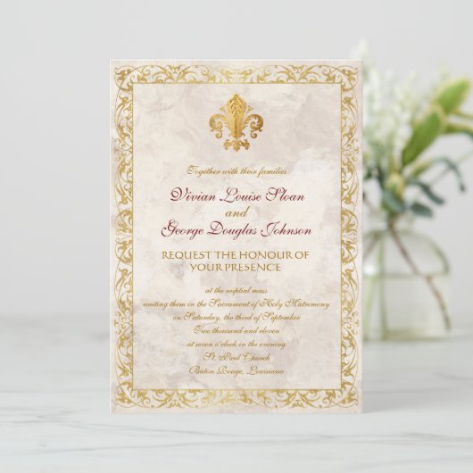 Fleur-de-lis Thmed Wedding Kaart (Staand voorkant)