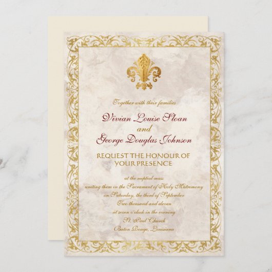 Fleur-de-lis Thmed Wedding Kaart (Voorkant / Achterkant)