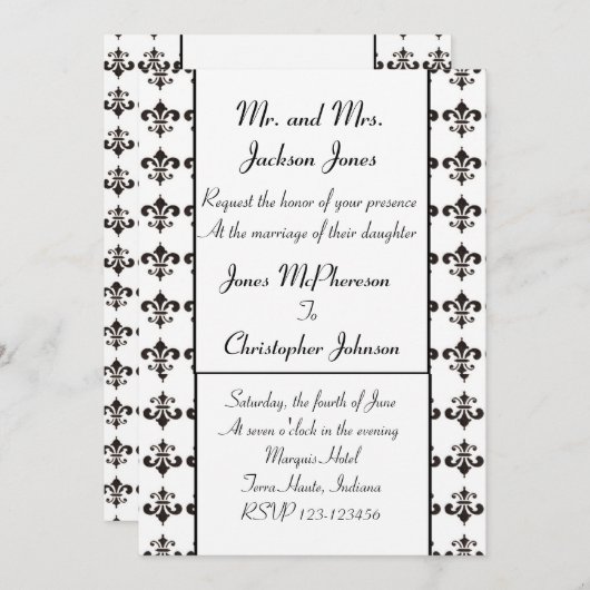 Fleur de Lis Uitnodiging voor bruiloft (Voorkant / Achterkant)