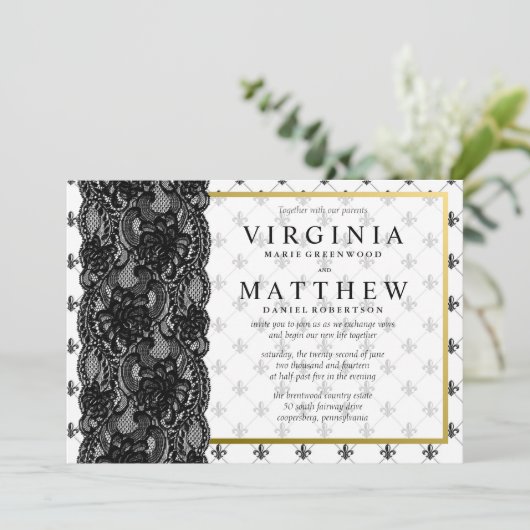 Fleur de Lis Uitnodiging voor bruiloft (Staand voorkant)