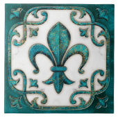 Fleur-de-Lis Verdigris Marmer Tegeltje (Voorkant)