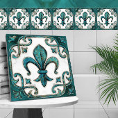 Fleur-de-Lis Verdigris Marmer Tegeltje