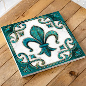Fleur-de-Lis Verdigris Marmer Tegeltje